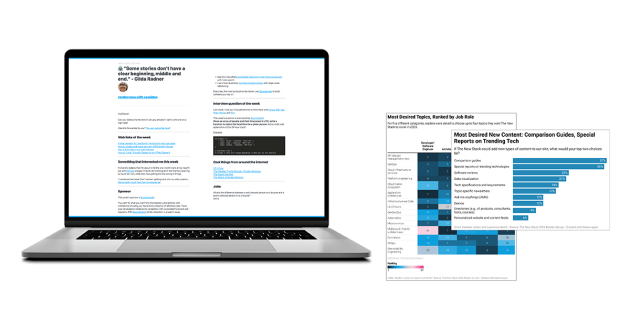 laptop with newsletter and charts